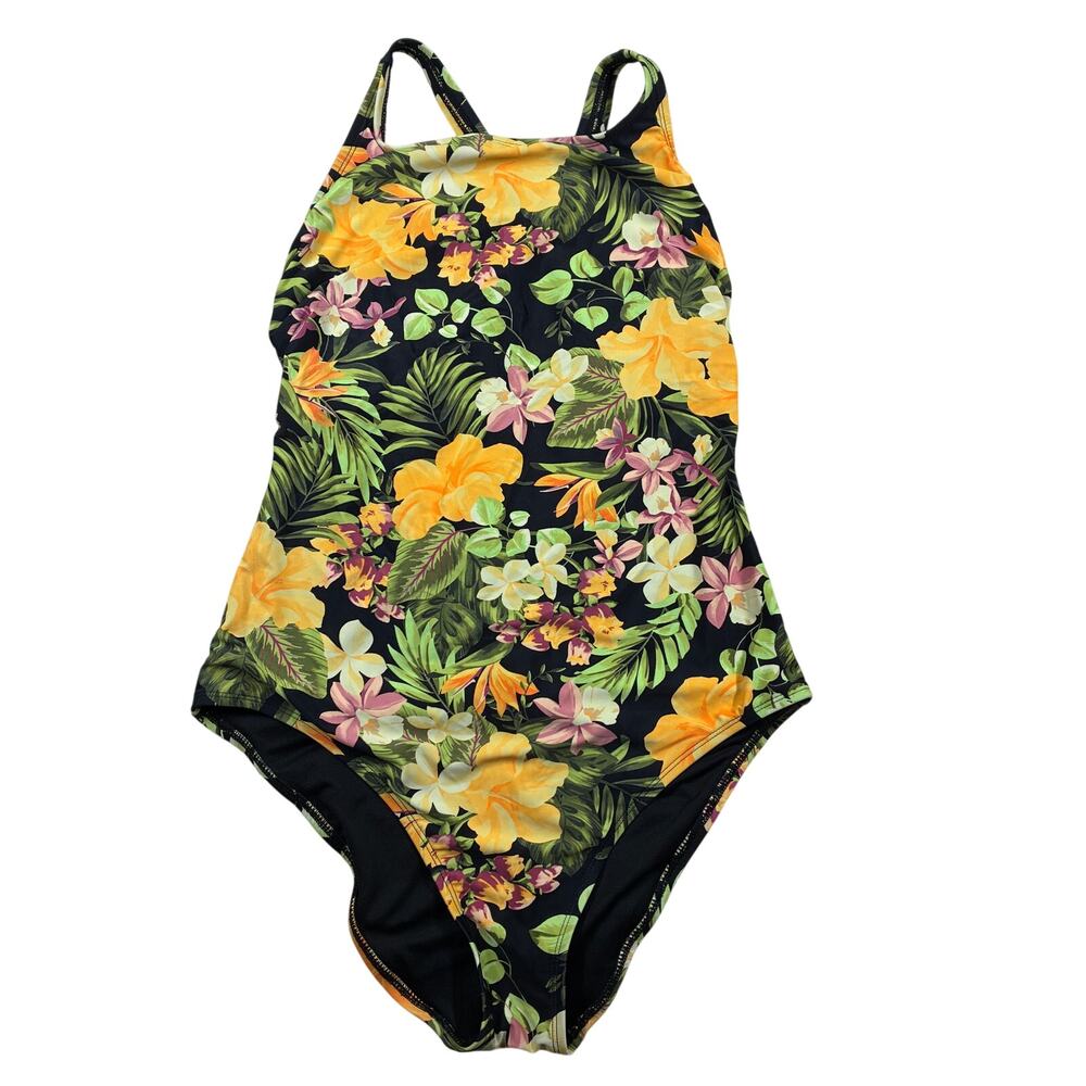 Hurley One Piece Swimsuit Womens Large UPF 50+ Waikiki Wonder Floral Cross Back
